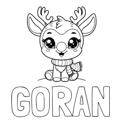 Online izdelana pobarvanka - Pobarvanka imena GORAN in otroška pobarvanka jelenčka Rudolfa s šalom okoli vratu