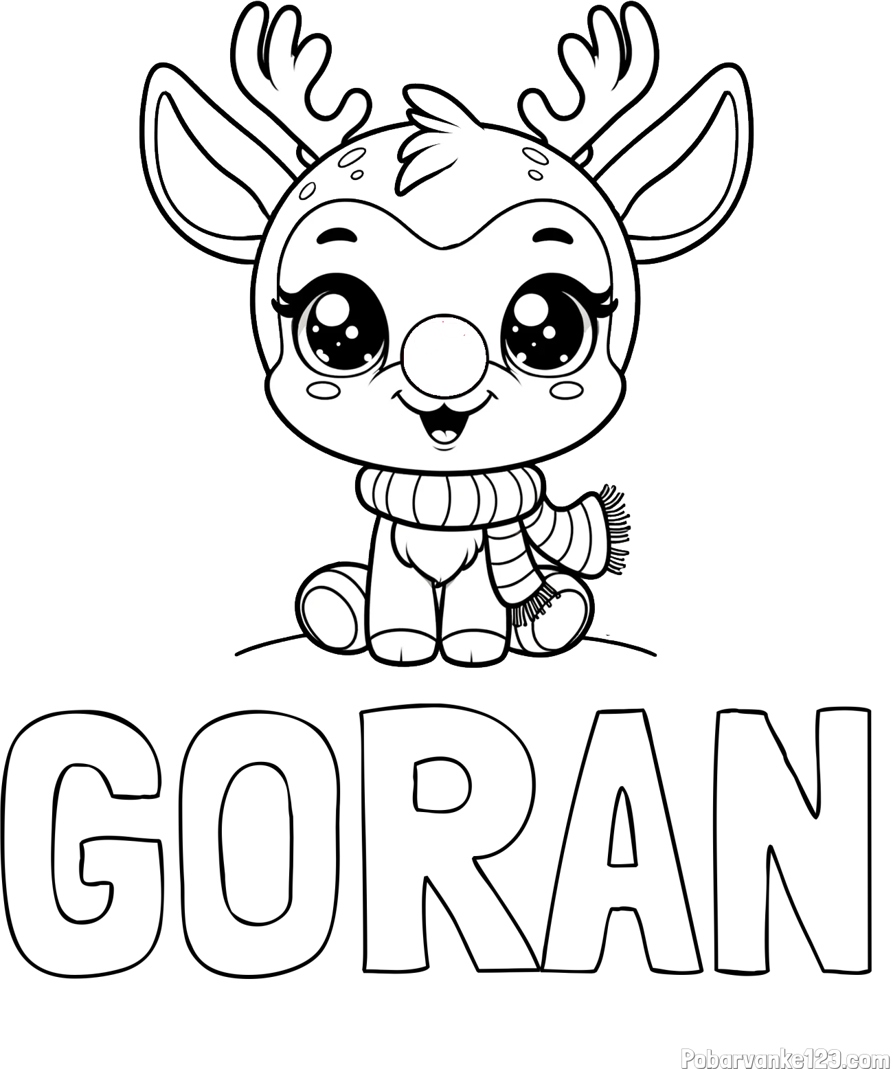 Pobarvanka imena GORAN in otroška pobarvanka jelenčka Rudolfa s šalom okoli vratu