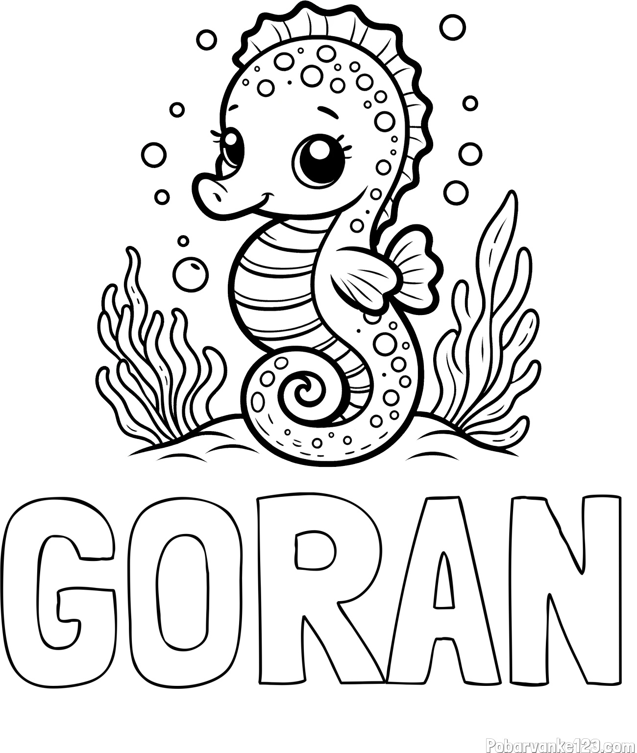 Pobarvanka imena GORAN in pobarvanka morskega konjička