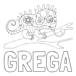 Online izdelana pobarvanka - Pobarvanka imena GREGA in pobarvanka kameleona  mandale
