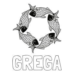 Online izdelana pobarvanka - Pobarvanka imena GREGA in pobarvanka rib - mandale