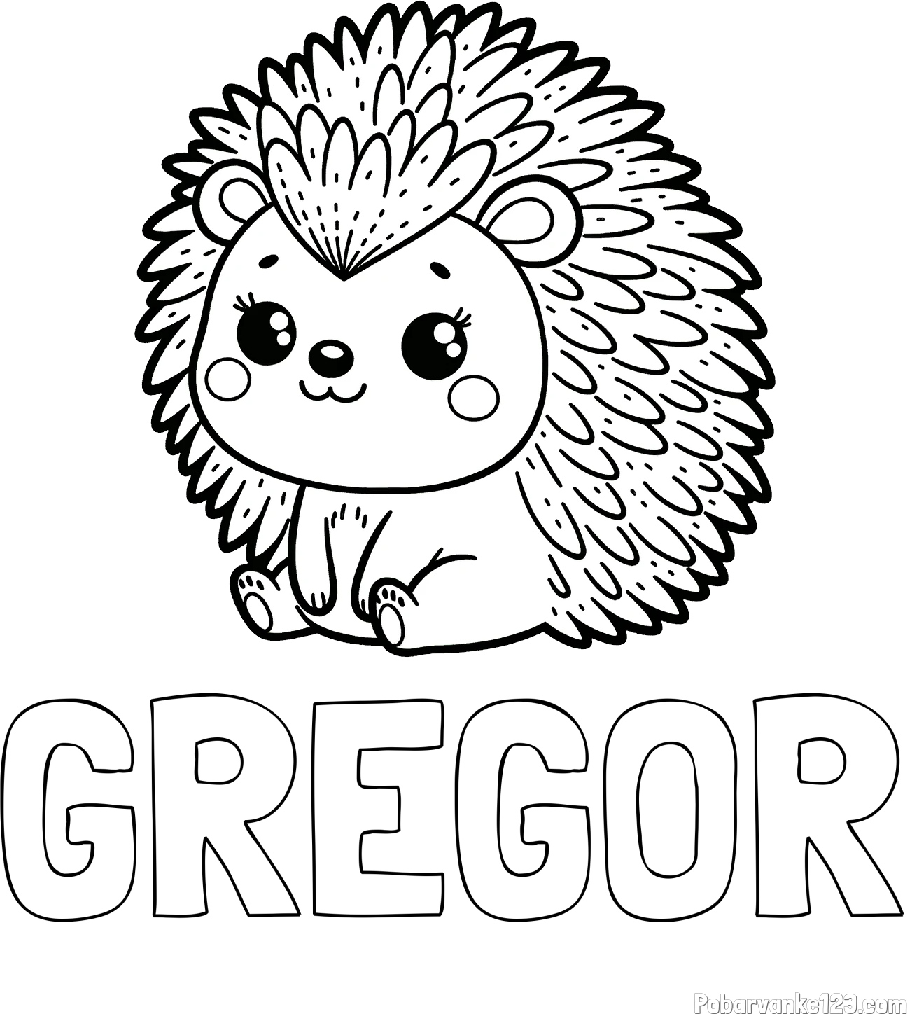 Pobarvanka imena GREGOR in pobarvanka nasmejanega ježka