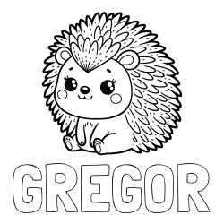 Online izdelana pobarvanka - Pobarvanka imena GREGOR in pobarvanka nasmejanega ježka