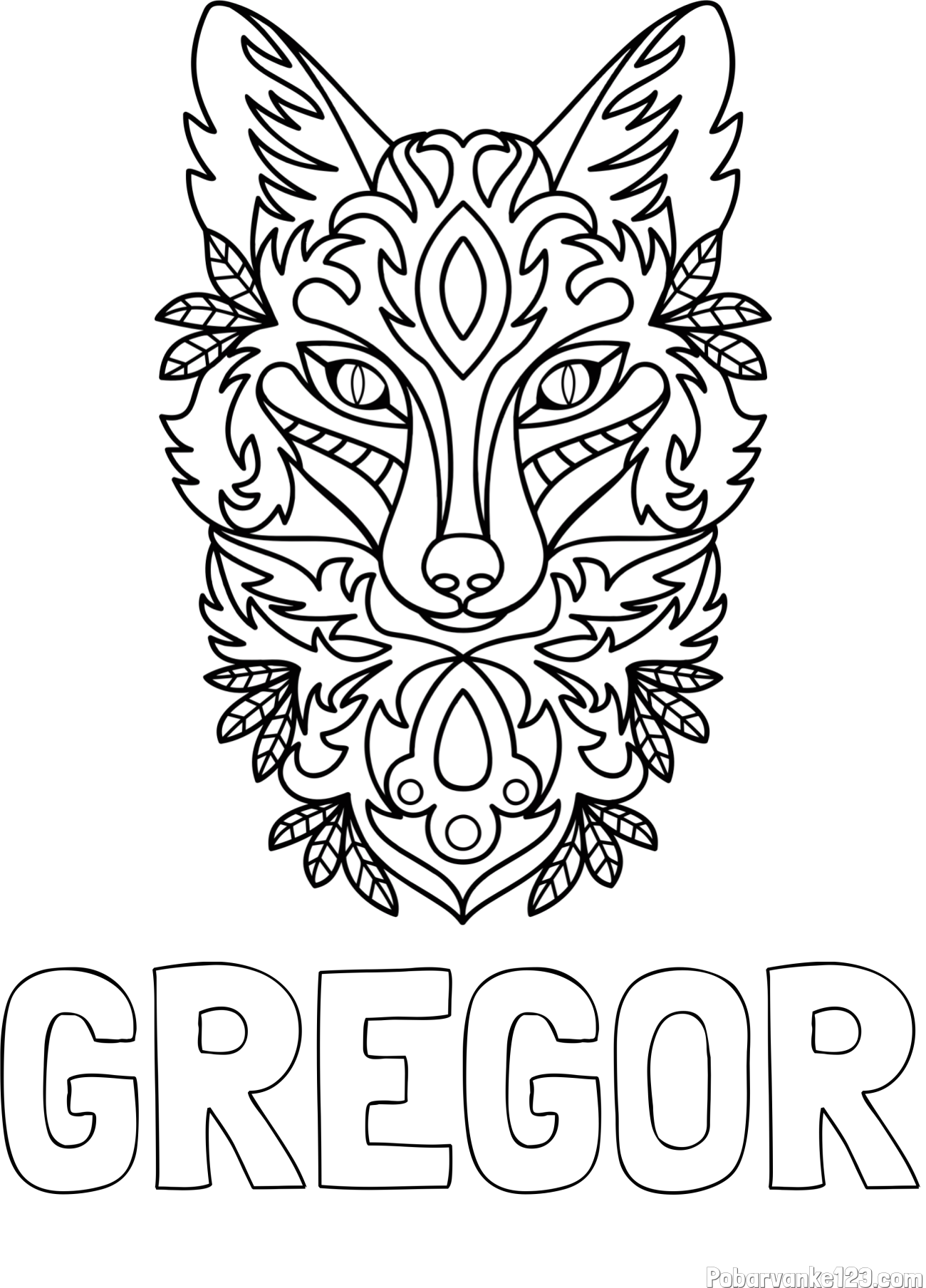 Pobarvanka imena GREGOR in pobarvanka volka - mandale