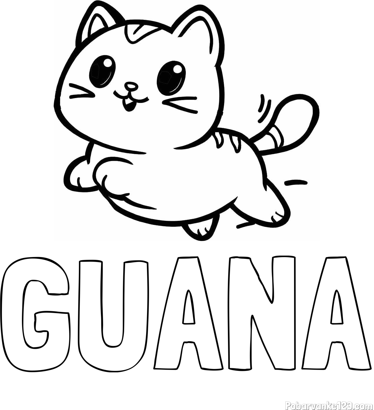 Pobarvanka imena GUANA in pobarvanka prikupne mačke med tekom