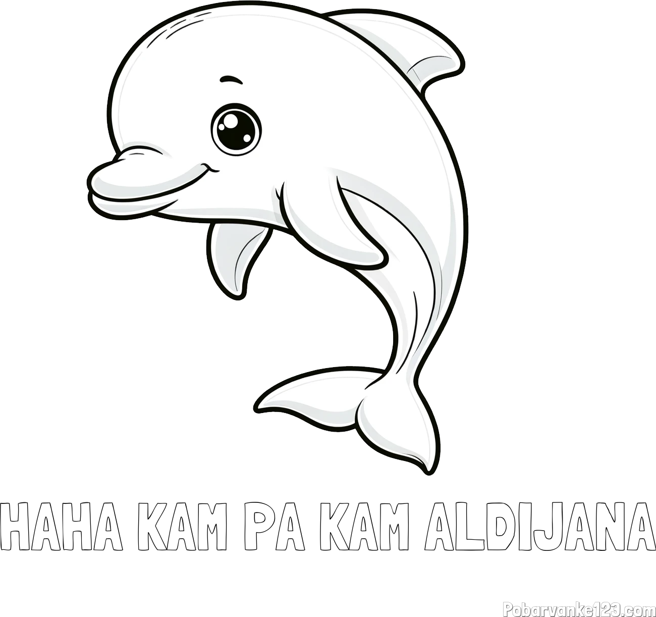 Pobarvanka imena HAHA KAM PA KAM ALDIJANA in otroška pobarvanka ljubkega delfina