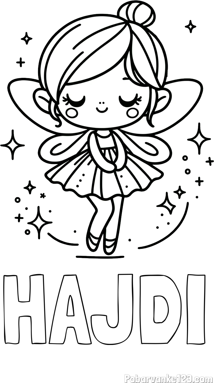 Pobarvanka imena HAJDI in otroška pobarvanka čarobne vile