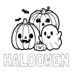 Online izdelana pobarvanka - Pobarvanka imena HALOOWEN in pobarvanka duhca in buč za noč čarovnic