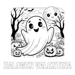 Online izdelana pobarvanka - Pobarvanka imena HALOWEN VALENTINA in pobarvanka ljubkega duhca in buč za noč čarovnic