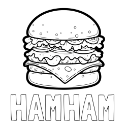 Online izdelana pobarvanka - Pobarvanka imena HAM-HAM in pobarvanka hamburger