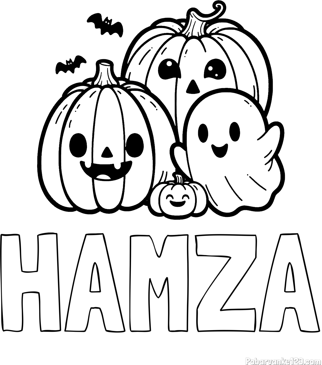 Pobarvanka imena HAMZA in pobarvanka duhca in buč za noč čarovnic