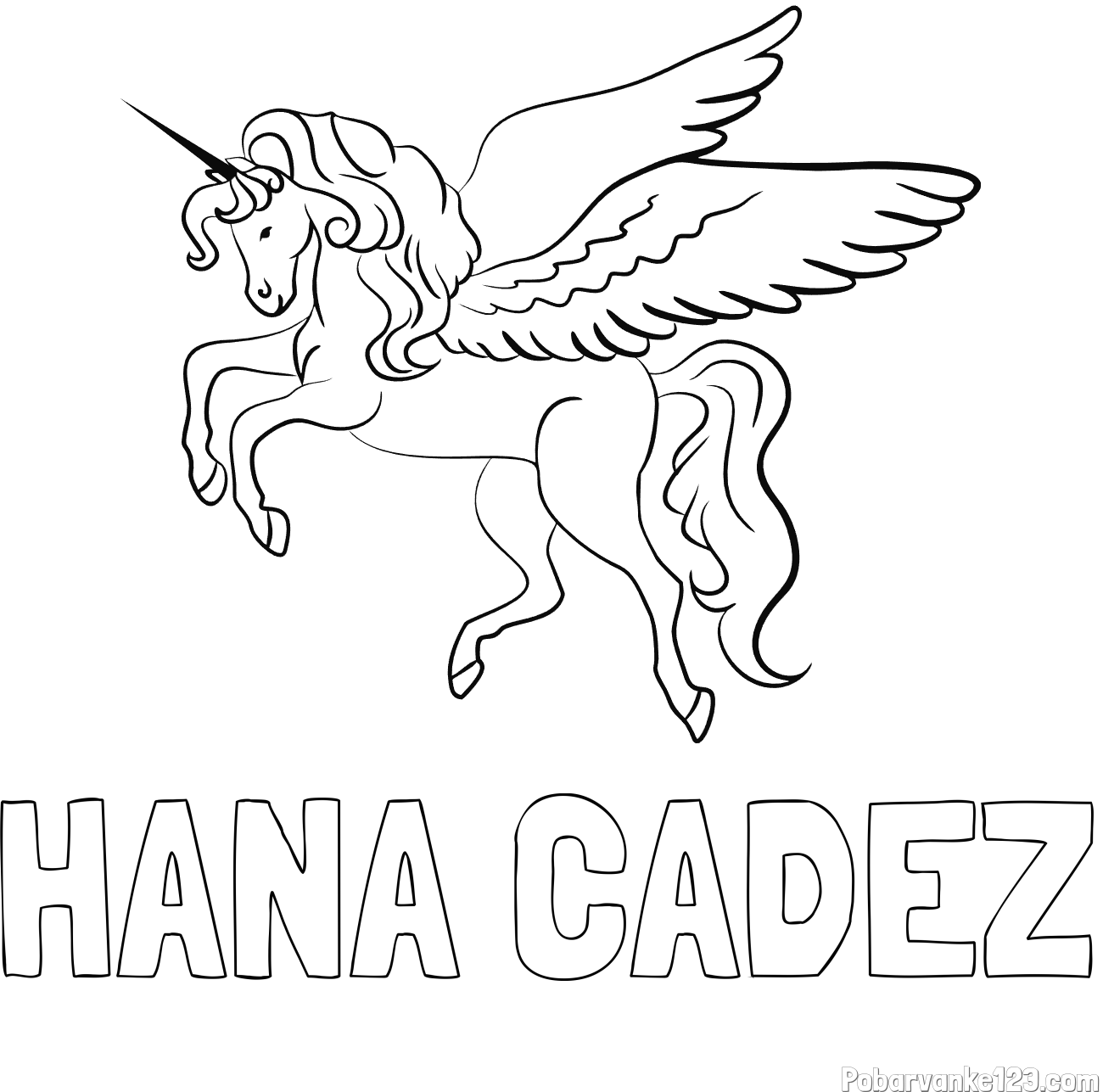 Pobarvanka imena HANA ČADEŽ in lepa pobarvanka samoroga