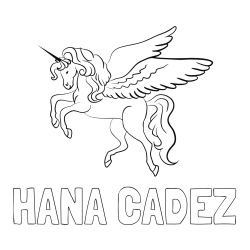 Online izdelana pobarvanka - Pobarvanka imena HANA ČADEŽ in lepa pobarvanka samoroga