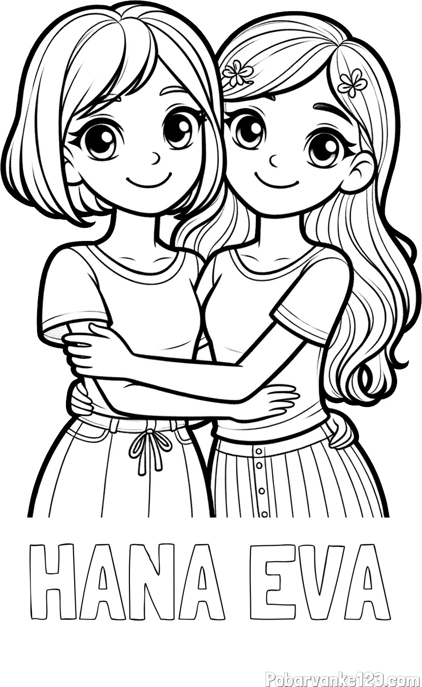 Pobarvanka imena HANA EVA in pobarvanka ljubkih prijateljic