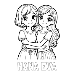 Online izdelana pobarvanka - Pobarvanka imena HANA EVA in pobarvanka ljubkih prijateljic