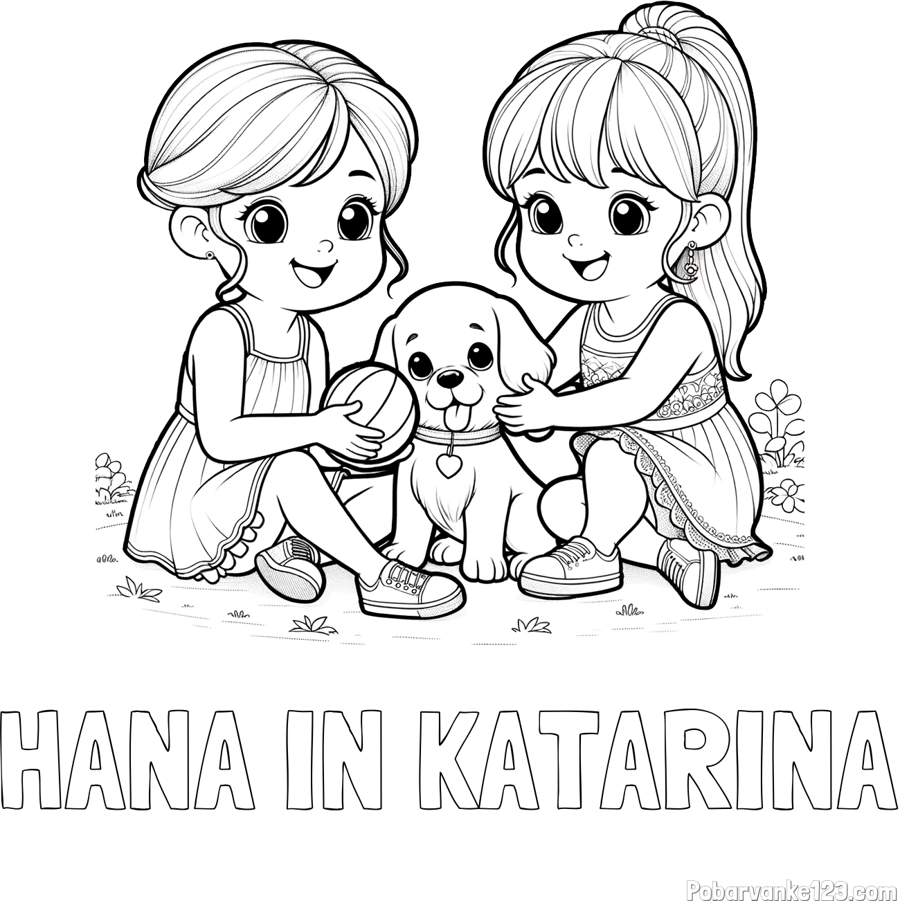 Pobarvanka imena HANA IN KATARINA in pobarvanka prijateljic s kužkom