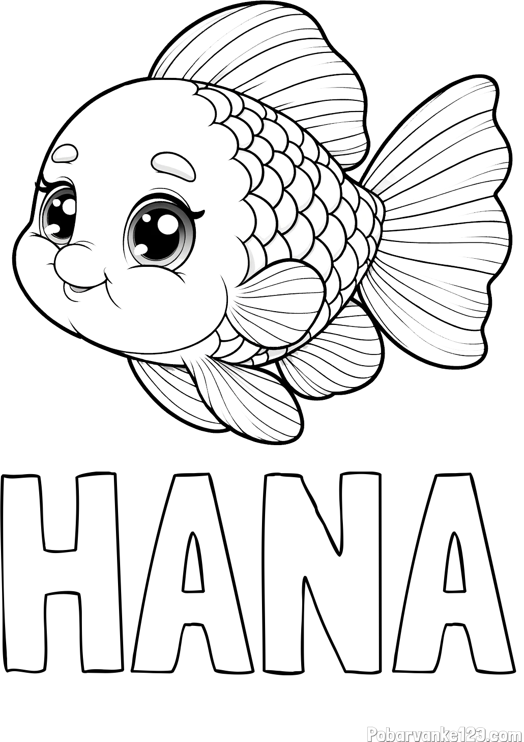 Pobarvanka imena HANA in ljubka pobarvanka starejše ribe