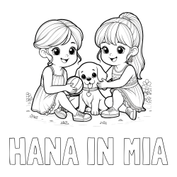 Online izdelana pobarvanka - Pobarvanka imena HANA IN MIA in pobarvanka prijateljic s kužkom