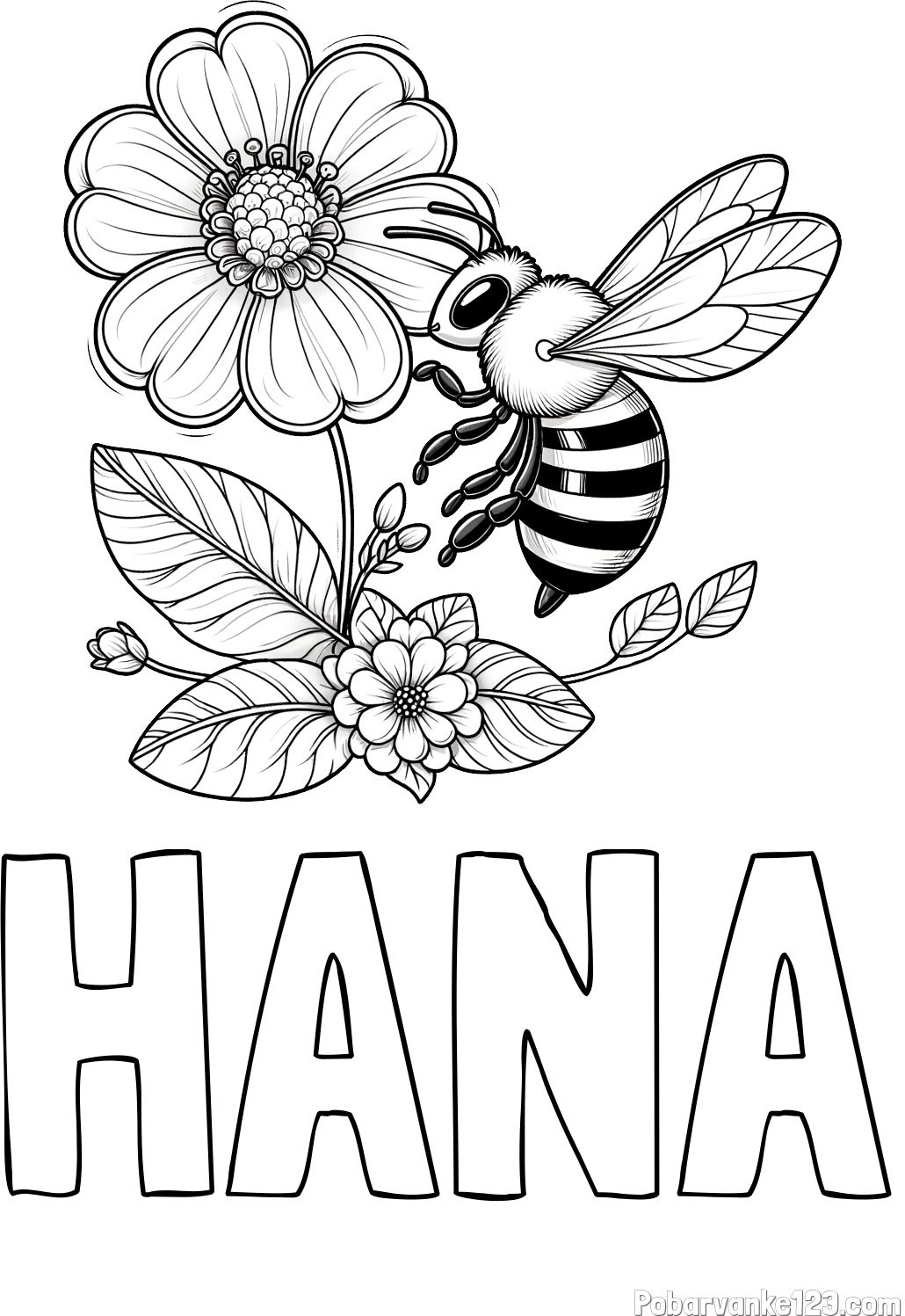 Pobarvanka imena HANA in otroška pobarvanka čebelice in rožice