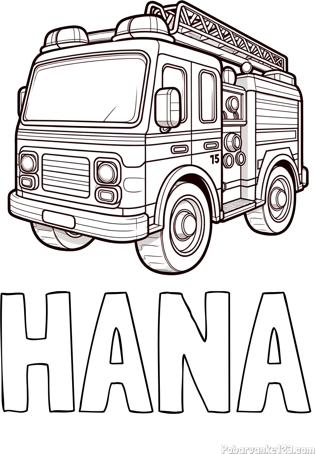 Pobarvanka imena HANA in otroška pobarvanka gasilskega avta