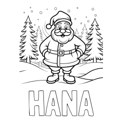 Pobarvanka imena HANA in pobarvanka Božička v gozdu