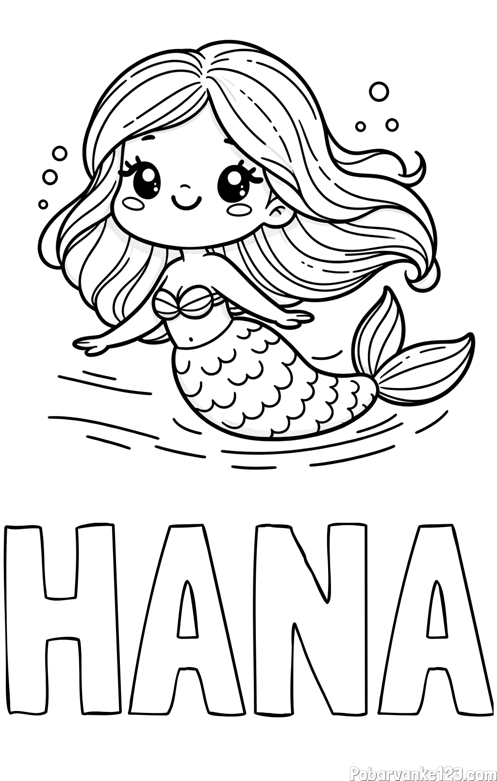 Pobarvanka imena HANA in pobarvanka ljubke morske deklice