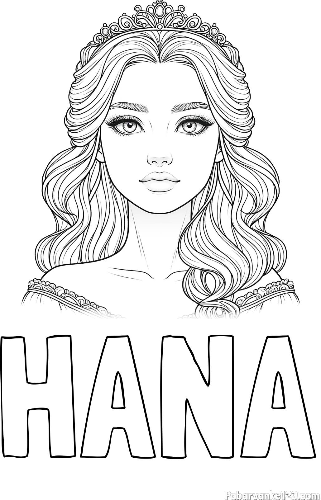 Pobarvanka imena HANA in pobarvanka ljubke princese s krono