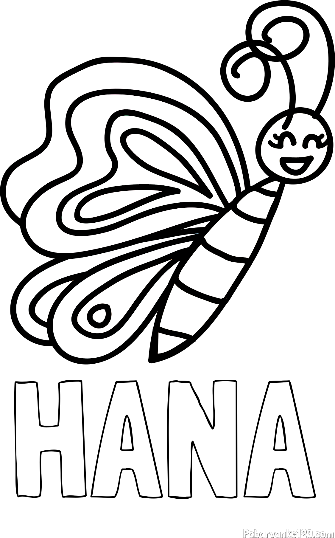 Pobarvanka imena HANA in pobarvanka ljubkega metulja