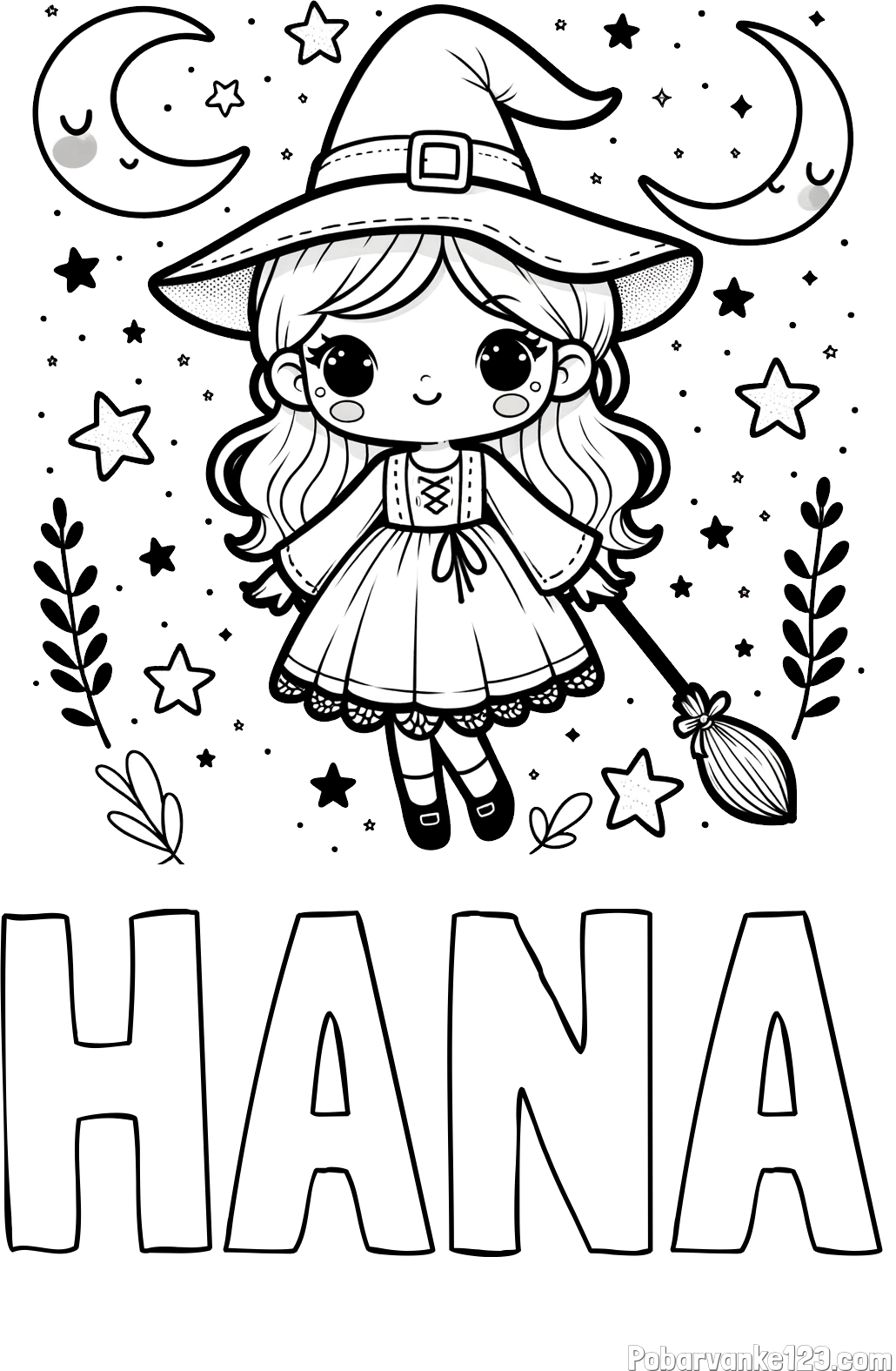 Pobarvanka imena HANA in pobarvanka prikupne čarovnice