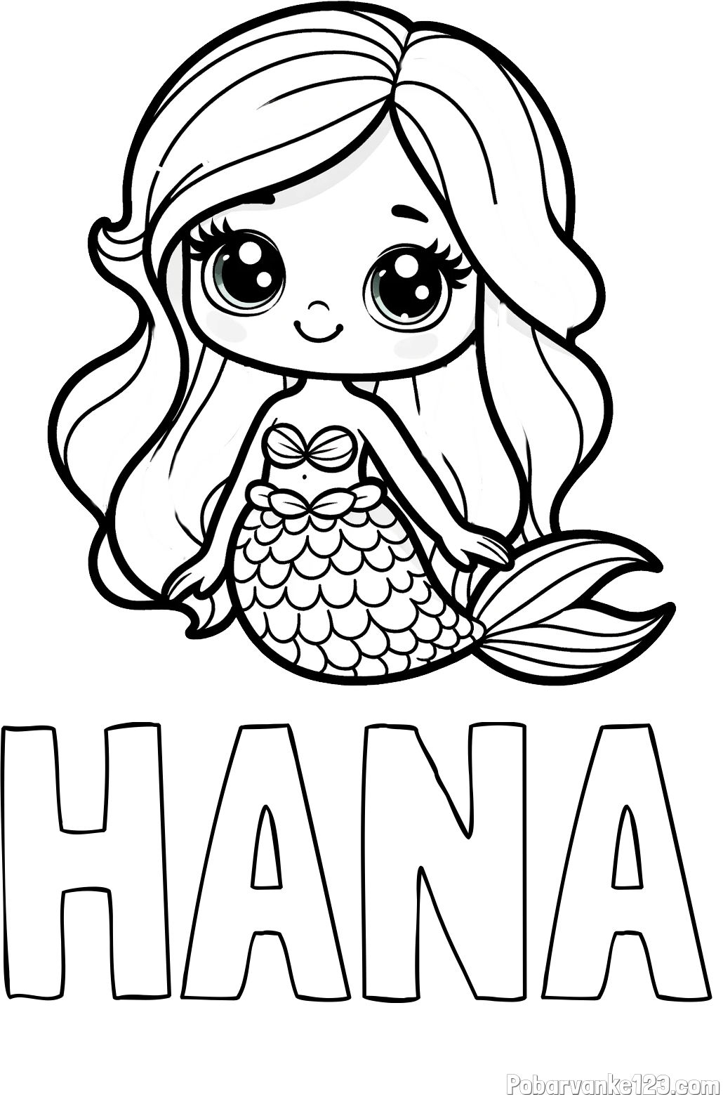 Pobarvanka imena HANA in pobarvanka prikupne morske deklice