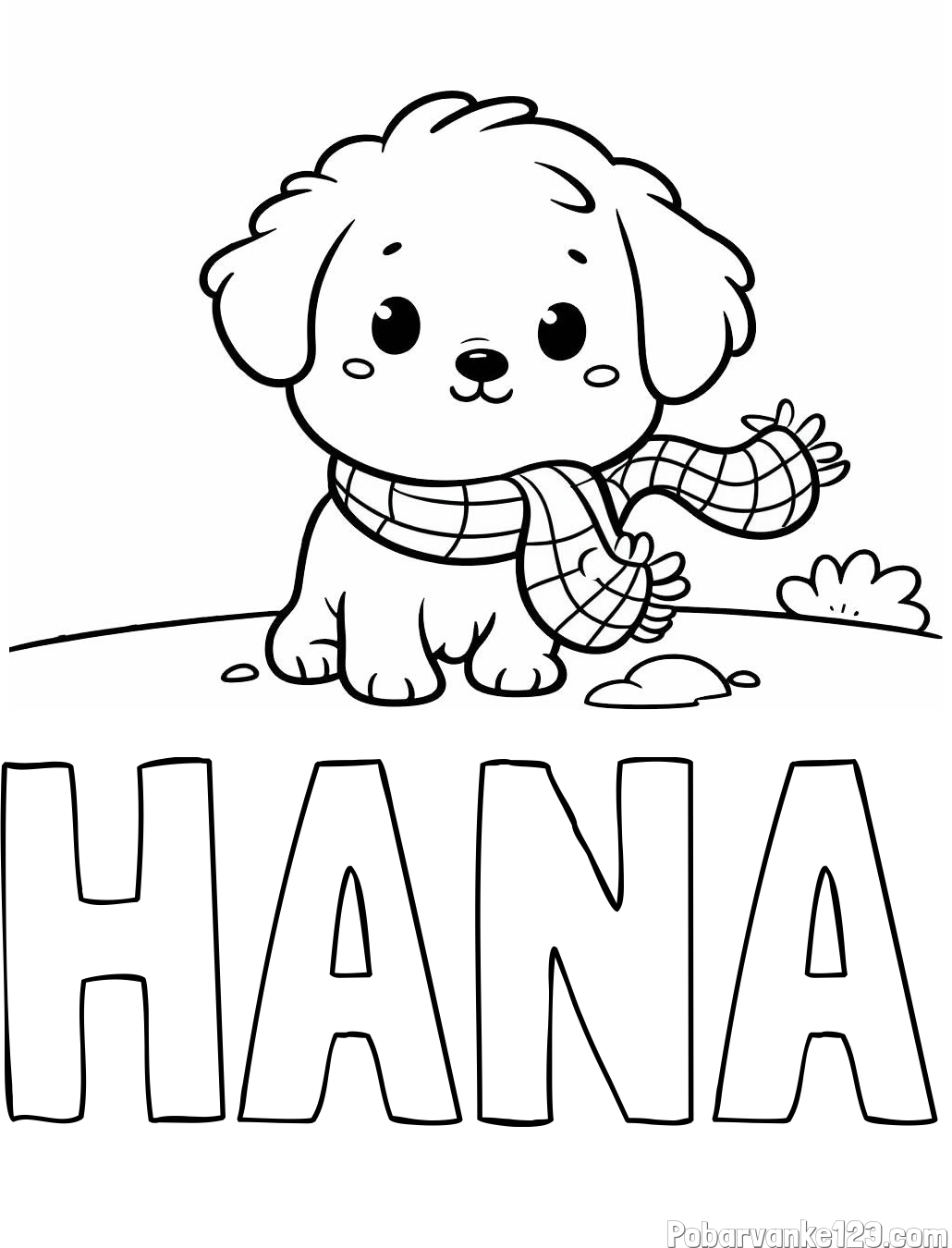 Pobarvanka imena HANA in pobarvanka prikupnega psička