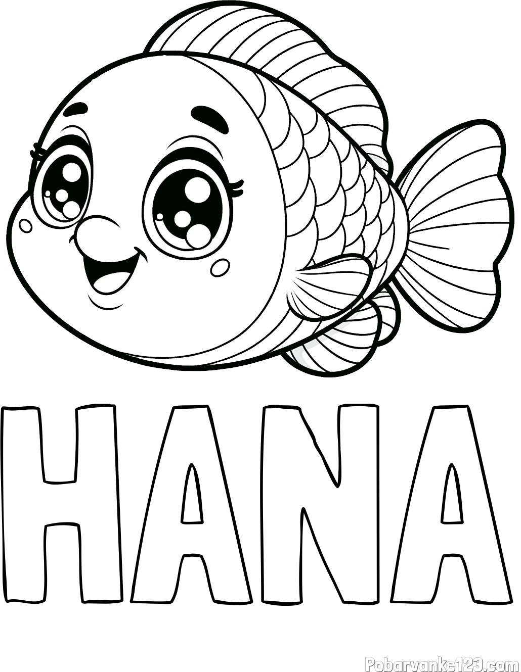 Pobarvanka imena HANA in pobarvanka prisrčne ribe