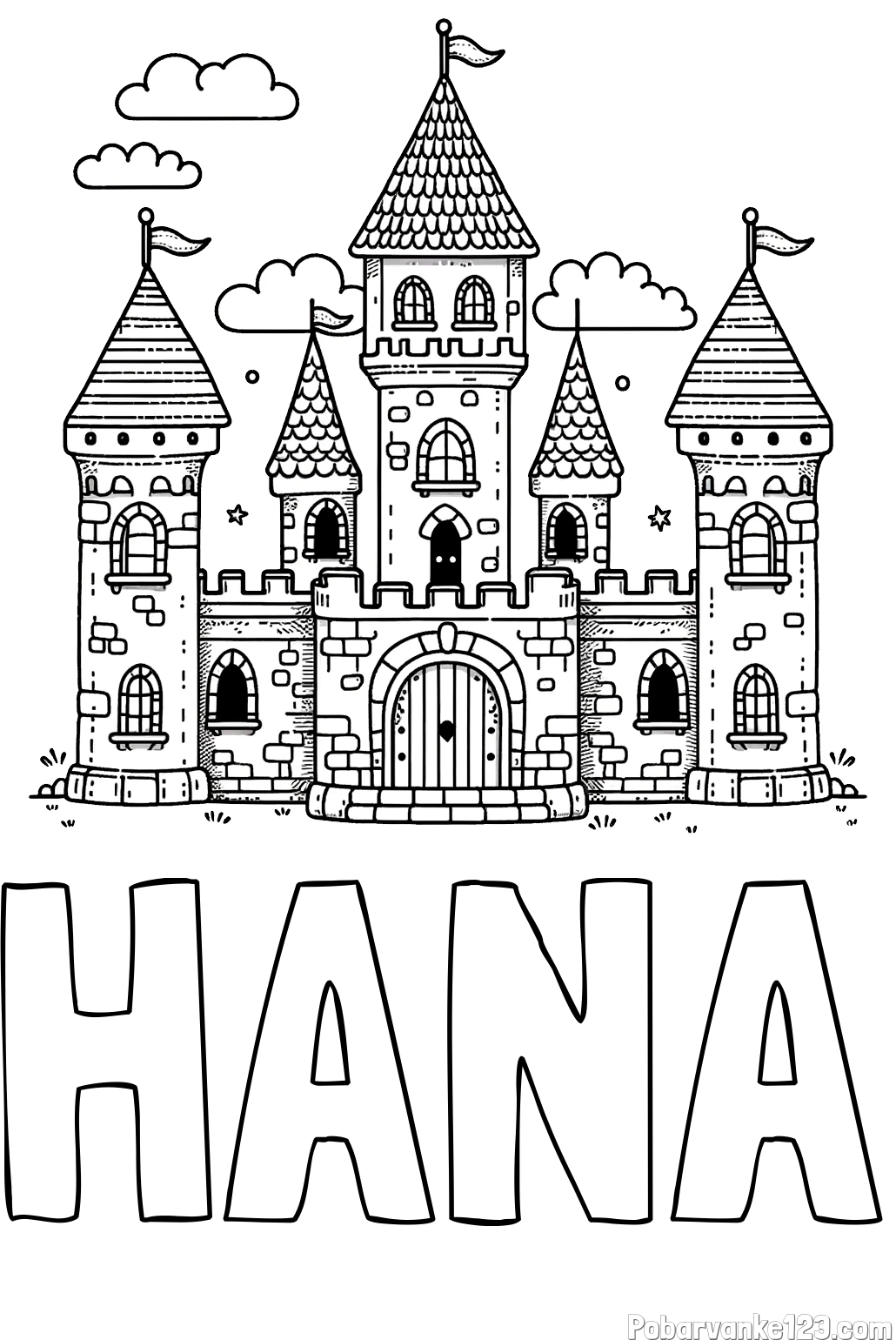 Pobarvanka imena HANA in pobarvnaka velikega gradu