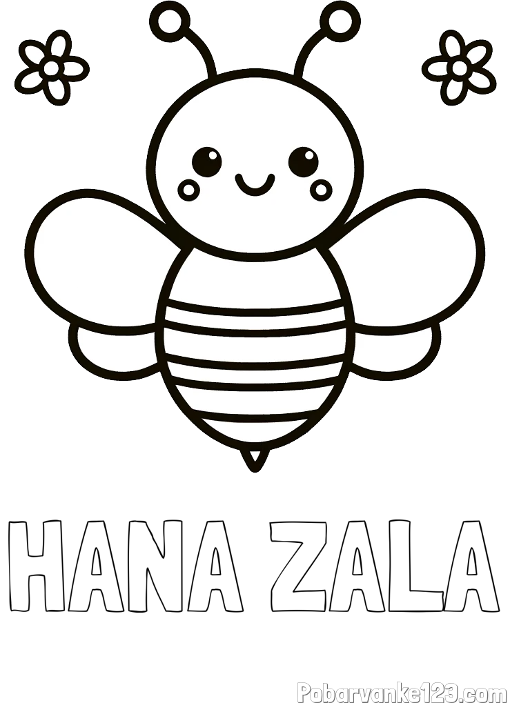 Pobarvanka imena HANA ZALA in otroška pobarvanka čebele