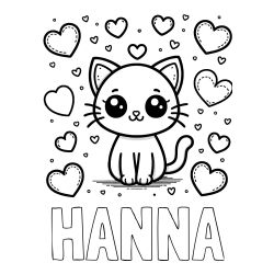 Pobarvanka imena HANNA in ljubke mucke