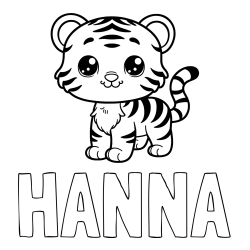 Online izdelana pobarvanka - Pobarvanka imena HANNA in pobarvanka ljubkega tigrčka