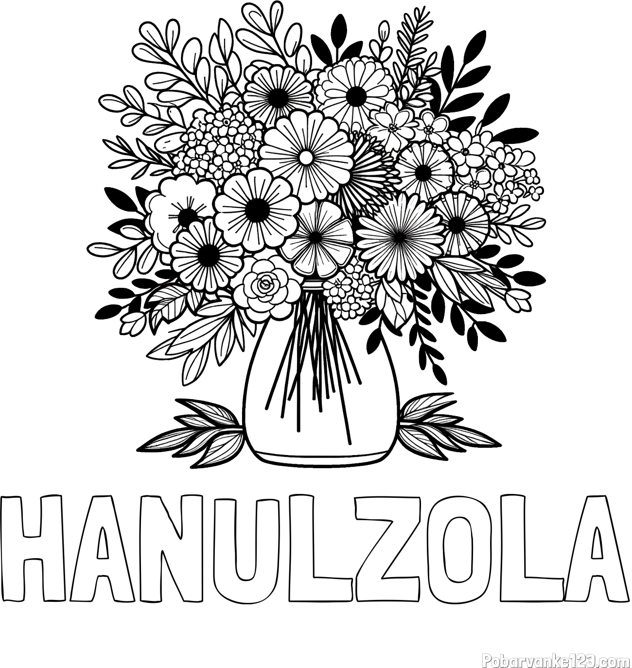 Pobarvanka imena HANULZOLA in pobarvanka veliekga šopka rož