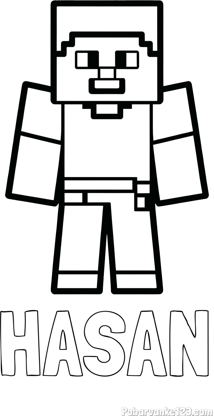Pobarvanka imena HASAN in pobarvanka Minecraft figurice