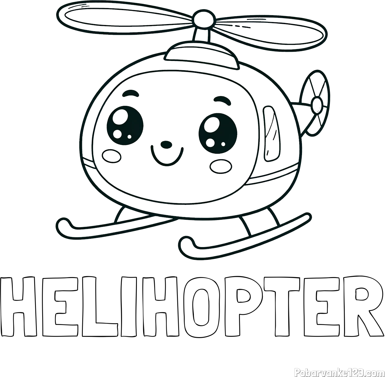Pobarvanka imena HELIHOPTER in otroška pobarvanka ljubkega helikopterja