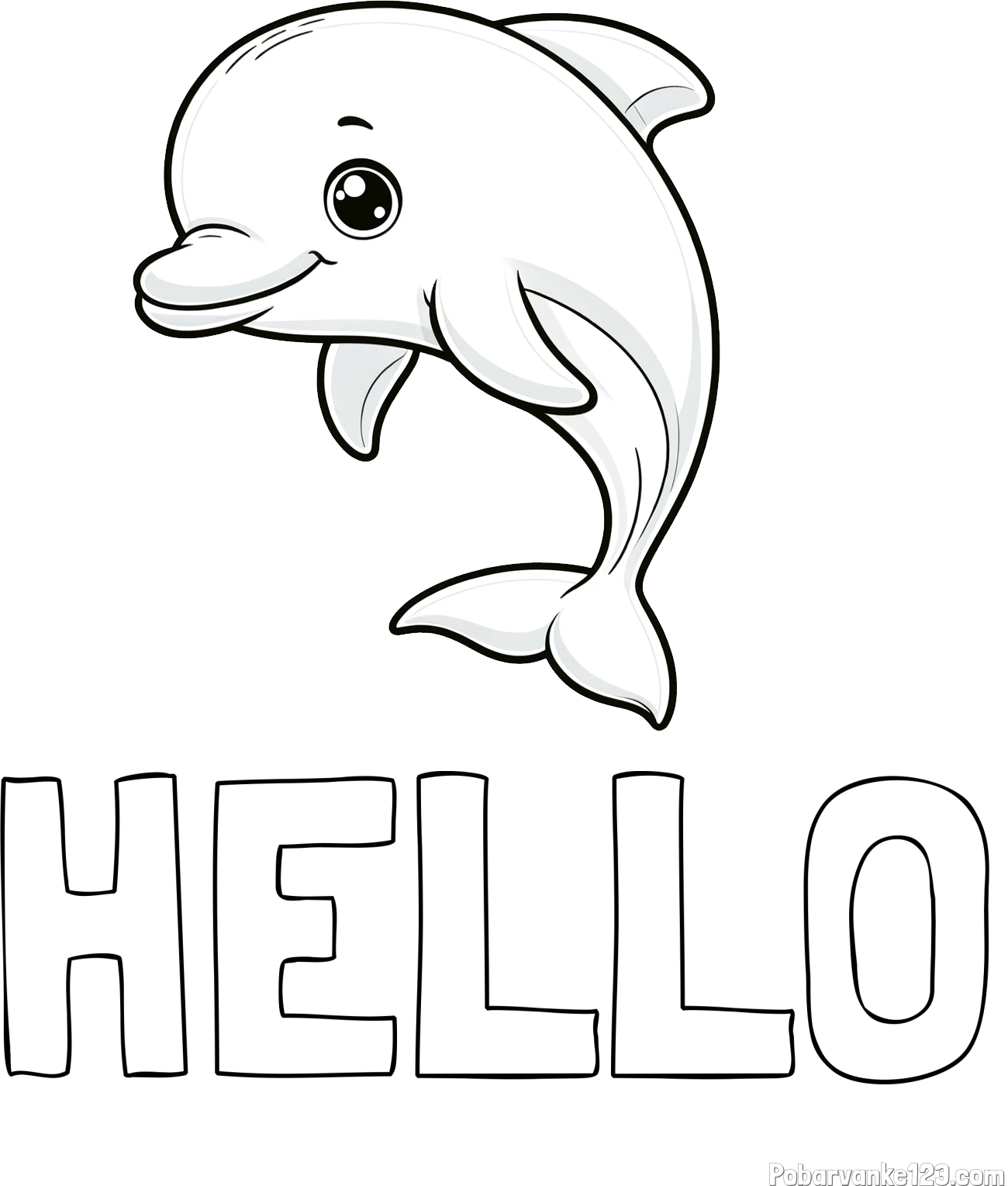 Pobarvanka imena HELLO in otroška pobarvanka ljubkega delfina