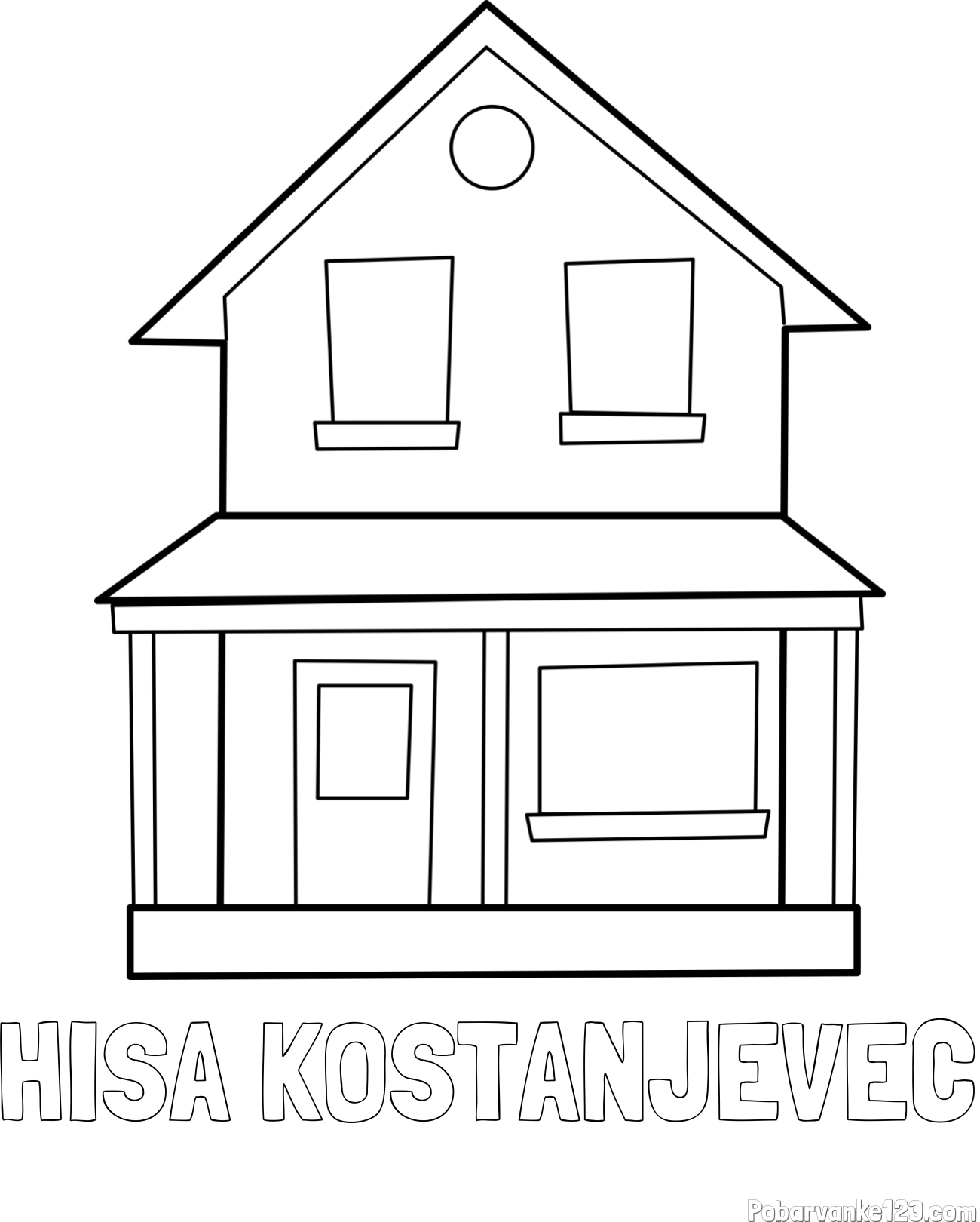 Pobarvanka imena HIŠA KOSTANJEVEC in pobarvanka preproste hiše