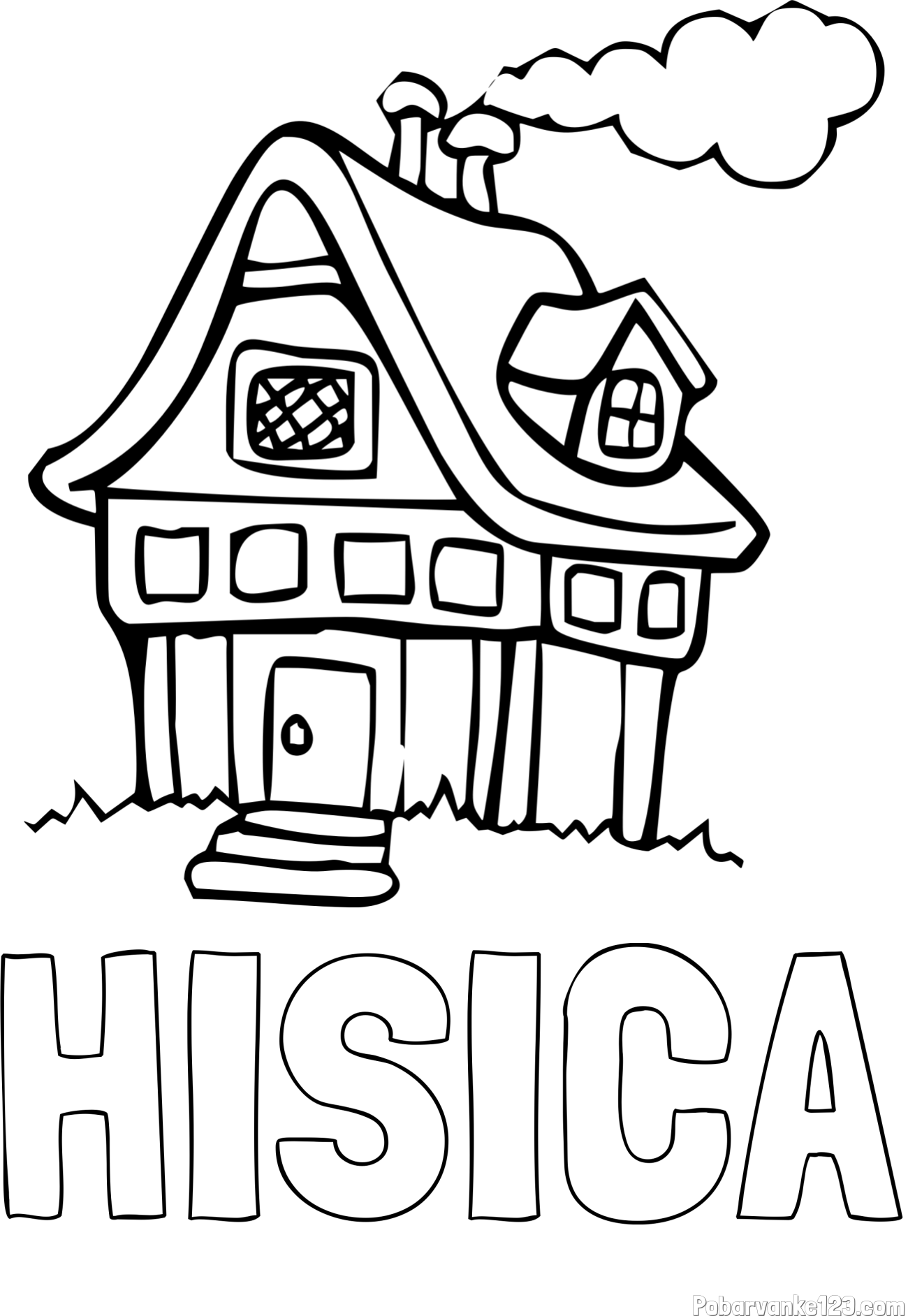 Pobarvanka imena HIŠICA in pobarvanka prikupne hiške