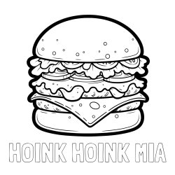Online izdelana pobarvanka - Pobarvanka imena HOINK HOINK MIA in pobarvanka hamburger