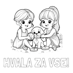 Online izdelana pobarvanka - Pobarvanka imena HVALA ZA VSE! in pobarvanka prijateljic s kužkom