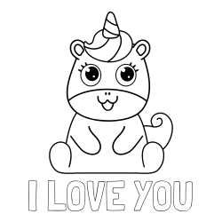 Online izdelana pobarvanka - Pobarvanka imena I LOVE YOU in pobarvanka čudovitega samoroga Unicorn