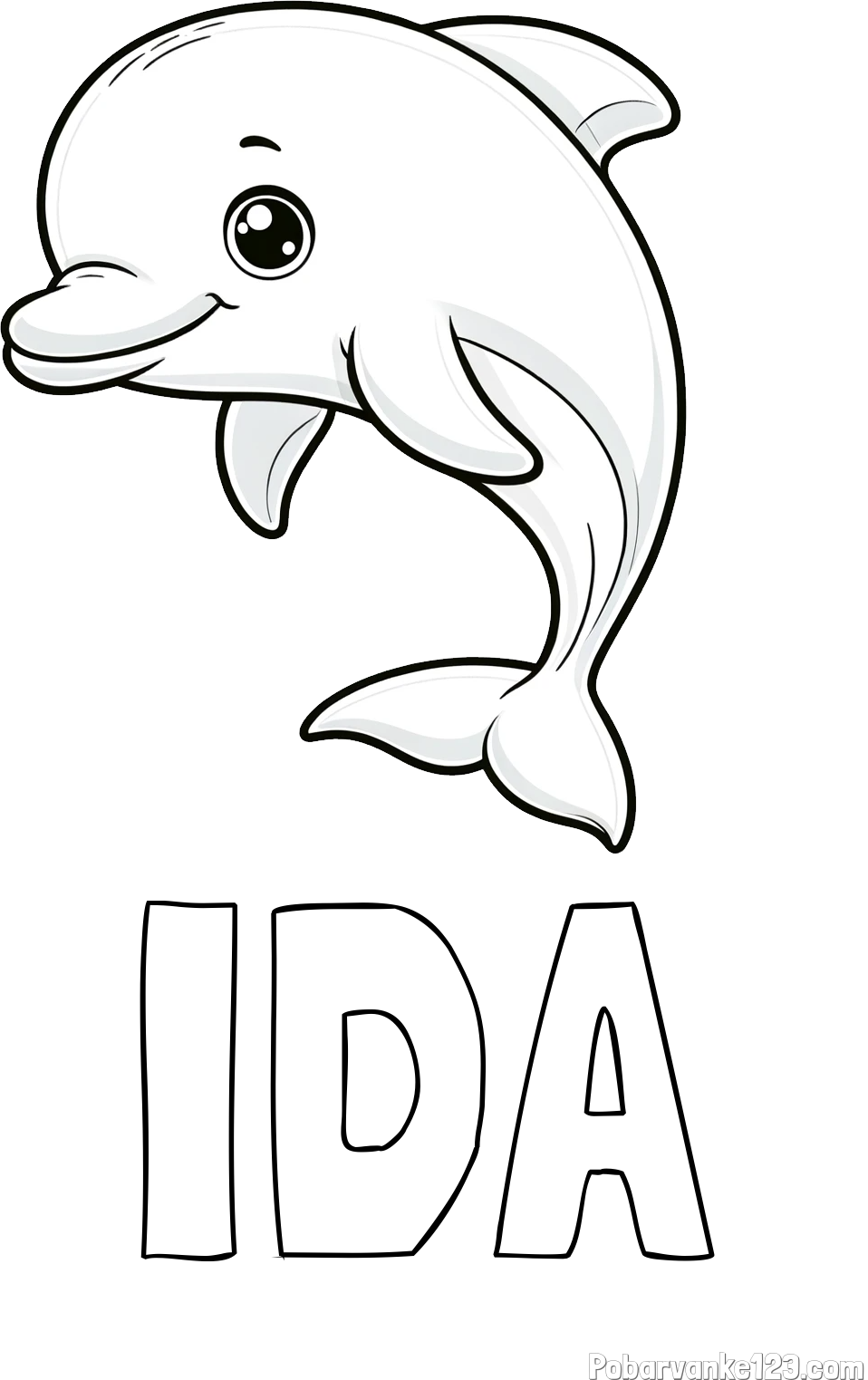 Pobarvanka imena IDA in otroška pobarvanka ljubkega delfina