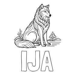 Online izdelana pobarvanka - Pobarvanka imena IJA in pobarvanka sedečega volka