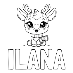Online izdelana pobarvanka - Pobarvanka imena ILANA in otroška pobarvanka jelenčka Rudolfa s šalom okoli vratu