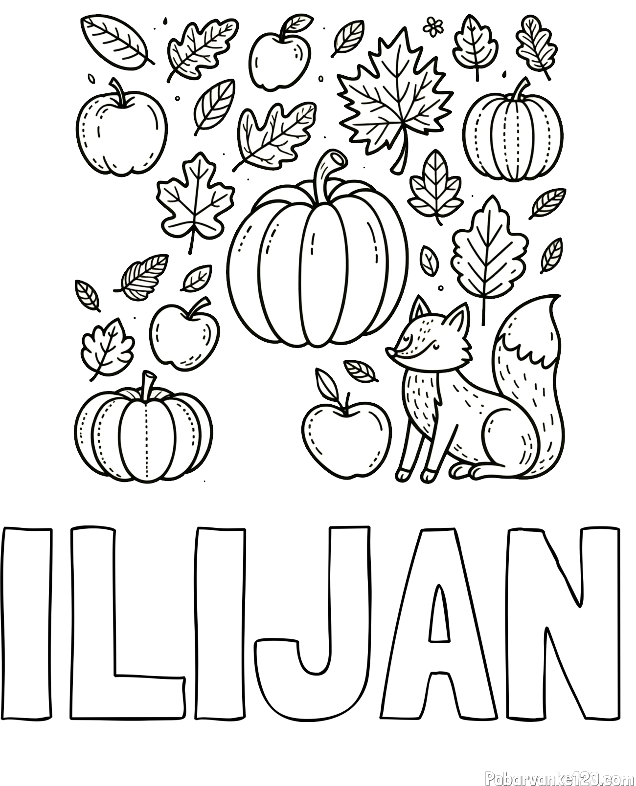 Pobarvanka imena ILIJAN in pobarvanka z motivom jeseni