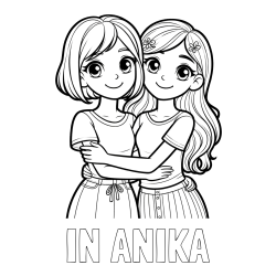 Online izdelana pobarvanka - Pobarvanka imena IN ANIKA in pobarvanka ljubkih prijateljic